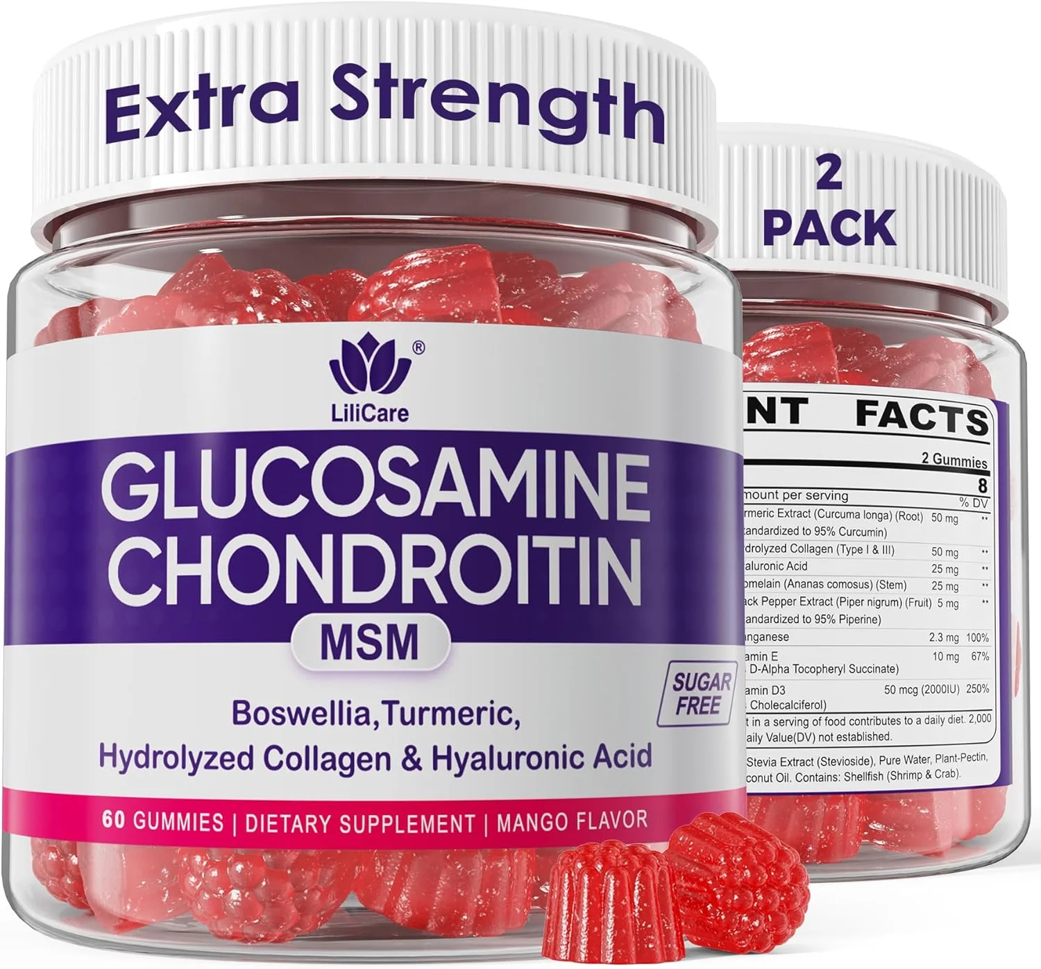 Exceptional Glucosamine Chondroitin Gummies Sugar Glucosamine Chondroitin MSM Supplement Extra Strength with Boswellia Turmeric Hydrolyzed Collagen Hyaluronic Acid Bone Health for Men Women 120 Cts Contemporary