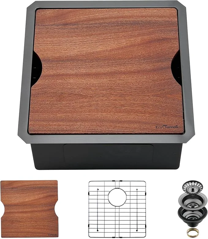Specialty Undermount Kitchen Sink 18 x 18 x 10 Inch Sink Kitchen 16 Gauge Gunmetal Black Stainless Steel Kitchen Sinks Single Bowl Workstation Sink with Cutting BoardAbout ThisOverview Excellent