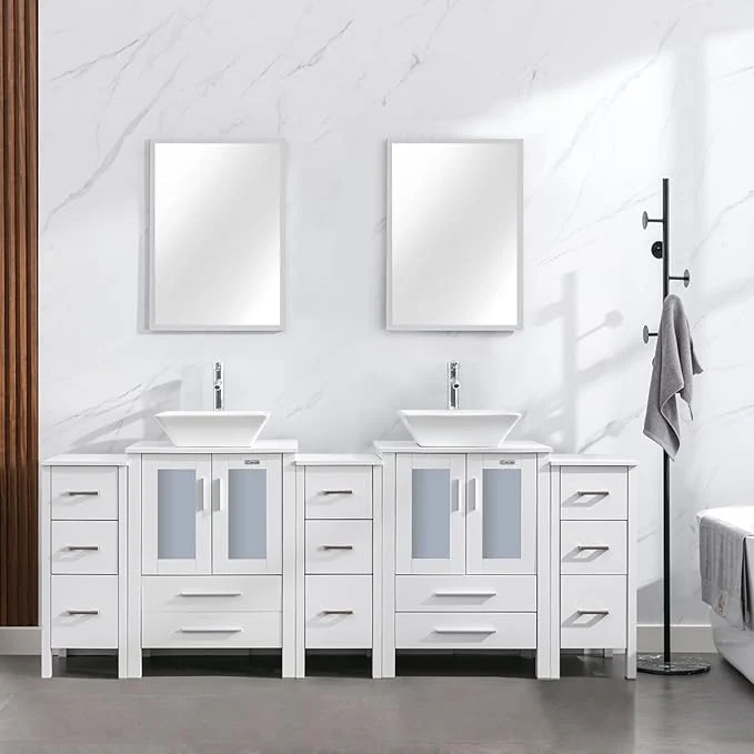 Selected eclife 84 Modern Bathroom Vanity Sink Combo standing Cabinet with Small Side Cabinet White Square Ceramic Vessel Sink Water Save Faucet Drain White A07 About ThisOverview Superior