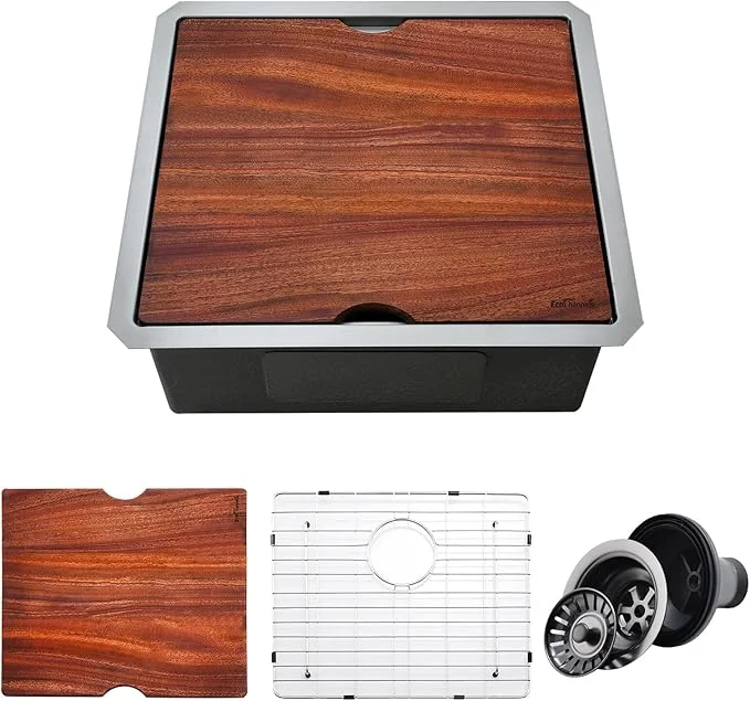 Premium Material Undermount Kitchen Sink 21 x 19 Inch Sink Kitchen 16 Gauge Stainless Steel Kitchen Sinks Single Bowl Workstation Sink with Cutting BoardAbout ThisOverview Stylish