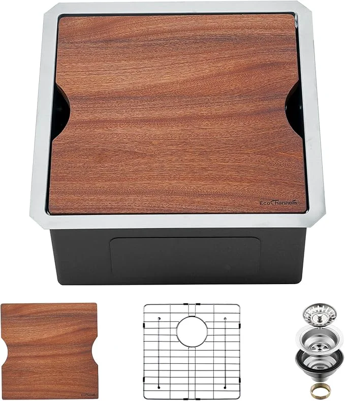 Trusted Undermount Kitchen Sink 18 x 18 x 10 Inch Sink Kitchen 16 Gauge Stainless Steel Kitchen Sinks Single Bowl Workstation Sink with Cutting BoardAbout ThisOverview Fashionable