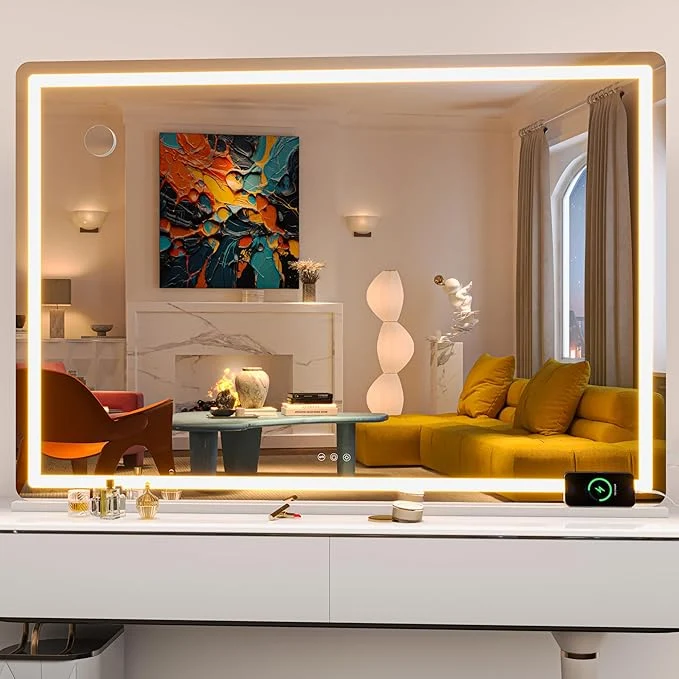 Fine Crafted Hasipu Vanity Mirror with Lights 55.1 x 36 LED Makeup Mirror Lighted Makeup Mirror with Dimmable 3 Modes Touch Screen Control Vanity Mirror Round WhiteAbout ThisOverview Prestigious
