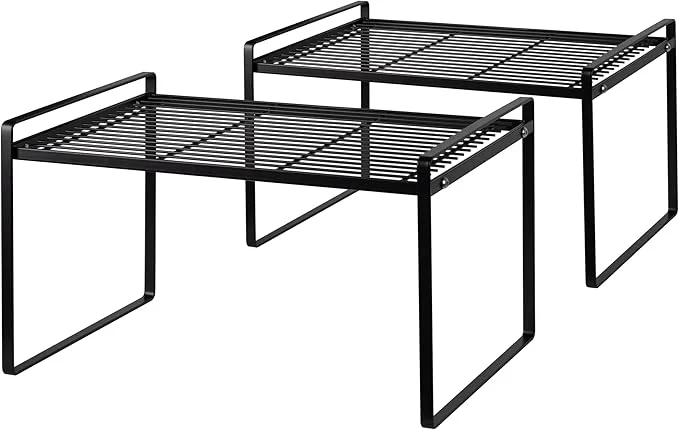 Soft 2Pack Kitchen Cabinet Shelf Counter Organizer Rack Pantry Storage Bathroom Bedroom Office Table Desk Space Saving Stackable Rust Resistant Non Slip Black Tall Wide L13.1in W10.6in H9.5inAbout ThisOverview Healthy