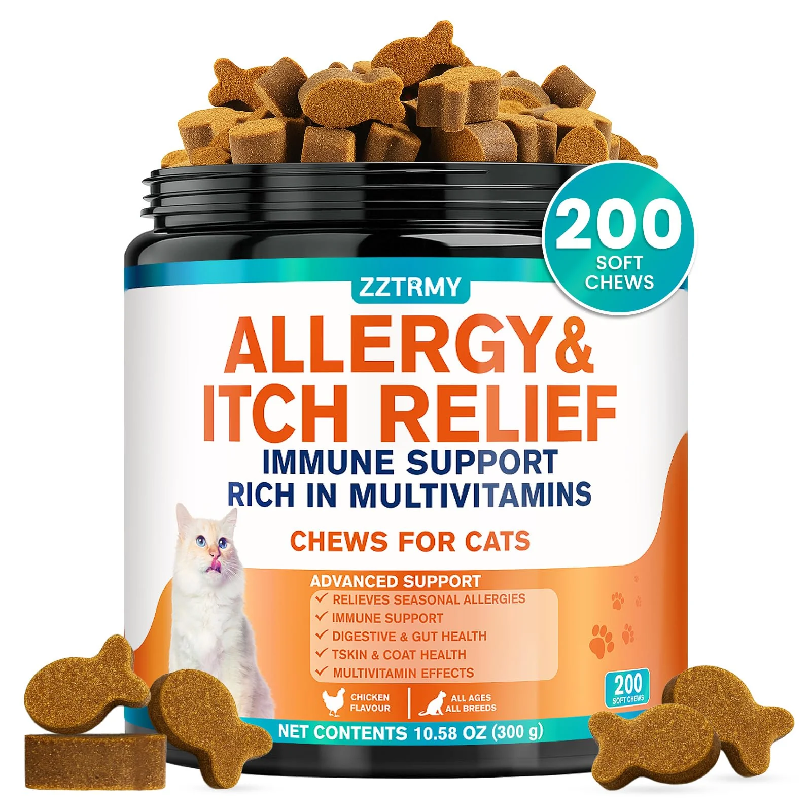 Green ZZTRMY Cat Allergy Relief Chews with Chicken Flavor – Skin Coat Immunity Support Prestigious