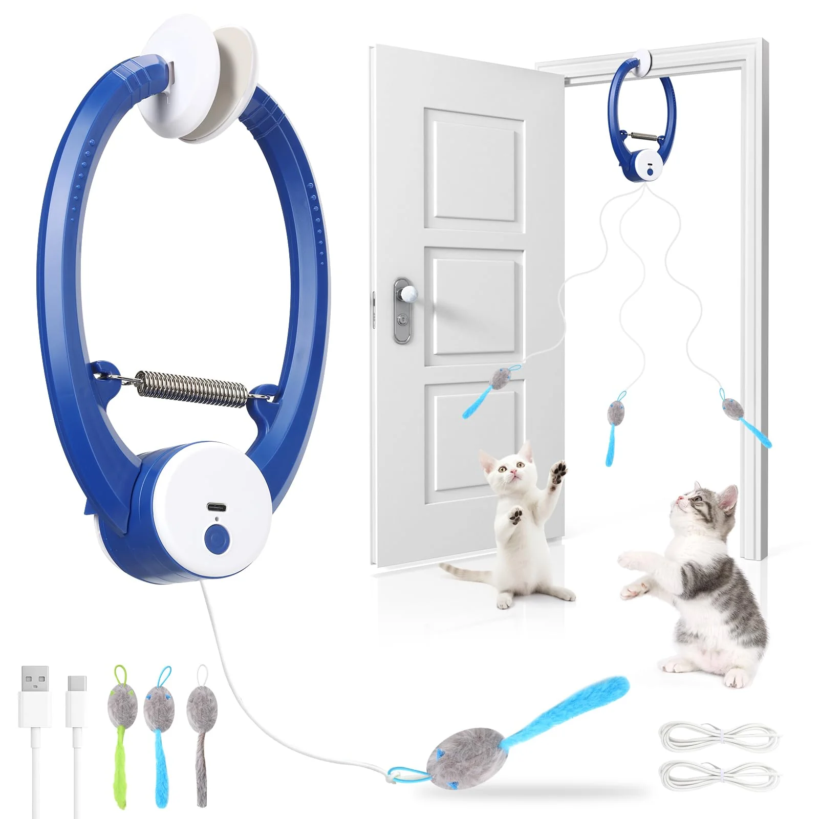 Durable Wortade Interactive Cat Toys for Indoor Cats — Automatic Flying Bird Feather Wand Dark Blue Pure