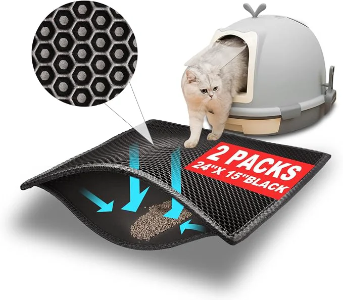 Verified Pieviev 2 Packs Cat Litter Mat Double Layer Waterproof Urine Proof Trapping Mat Convenient
