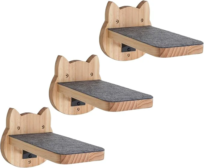 Premium ESPETS Natural Solid Wood Cat Wall Floating Steps Set of 3 Efficient