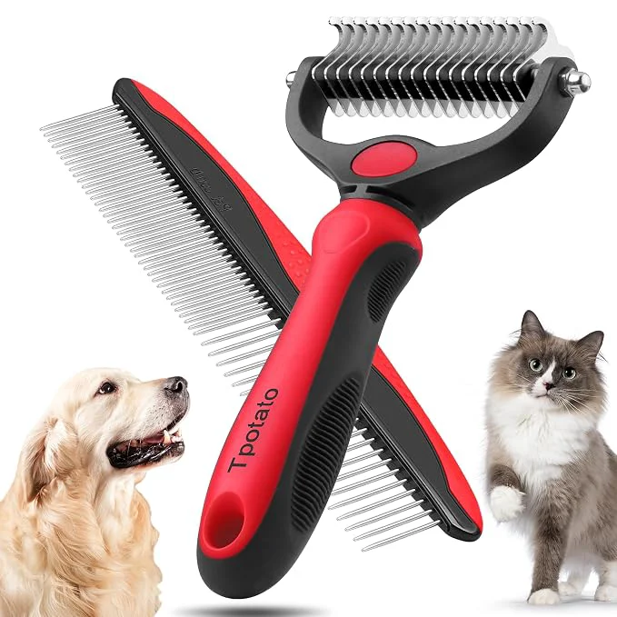 Fine Tpotato Deshedding Dog Brush for Long Haired Dogs Cats Undercoat Shedding Rake Functional
