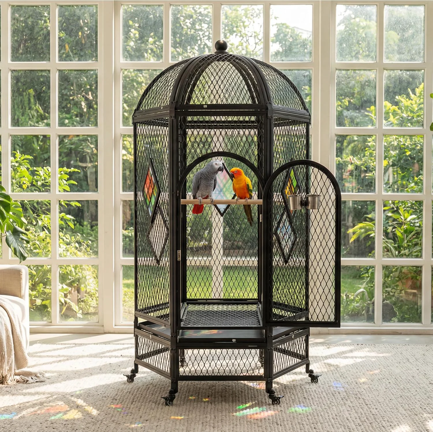 Selected 69 Inch Dome Top Bird Cage with Rolling Stand Black Next-Generation