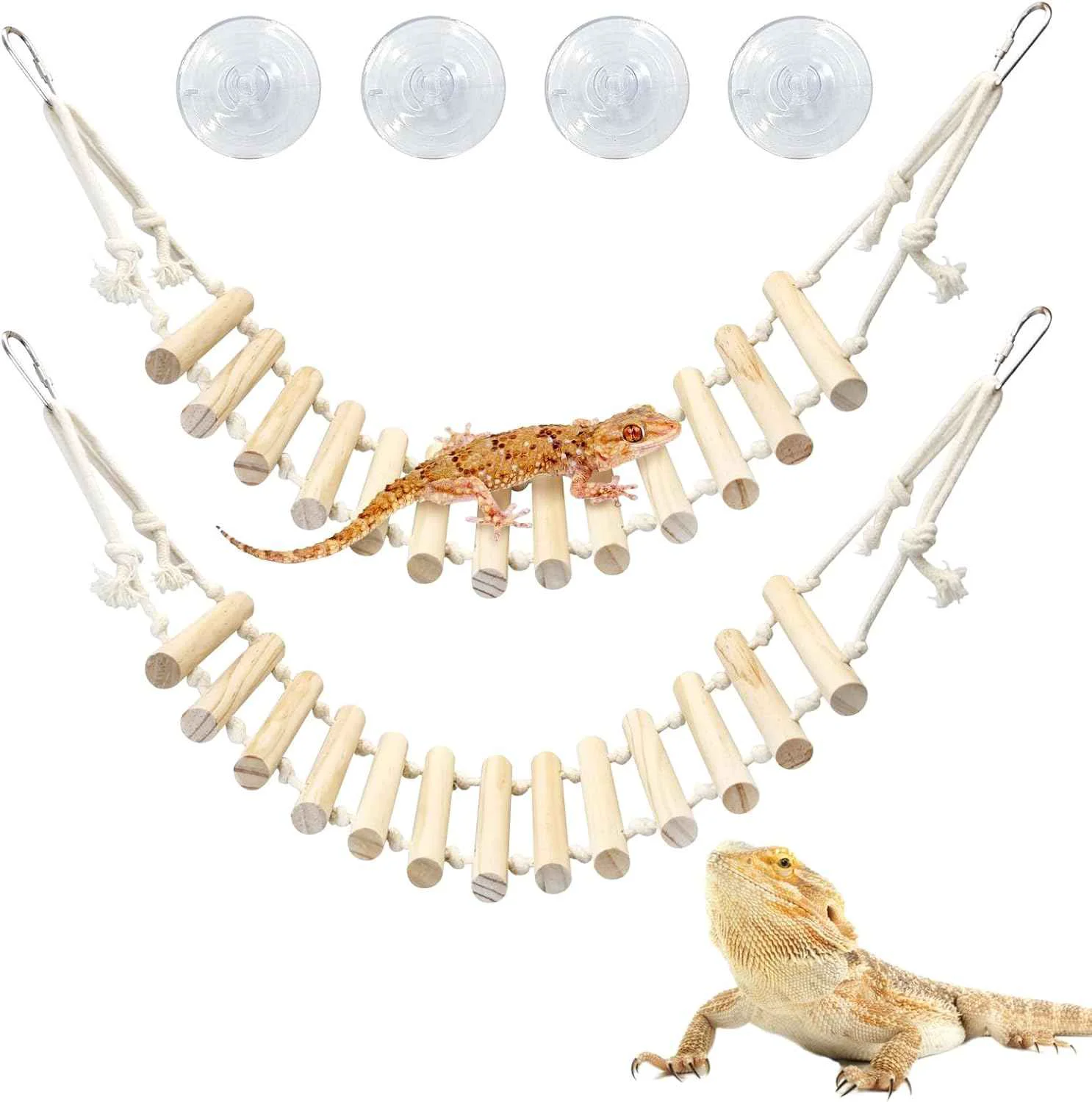 Smooth 2-Piece Wooden Reptile Climbing Bridge Set Optimized