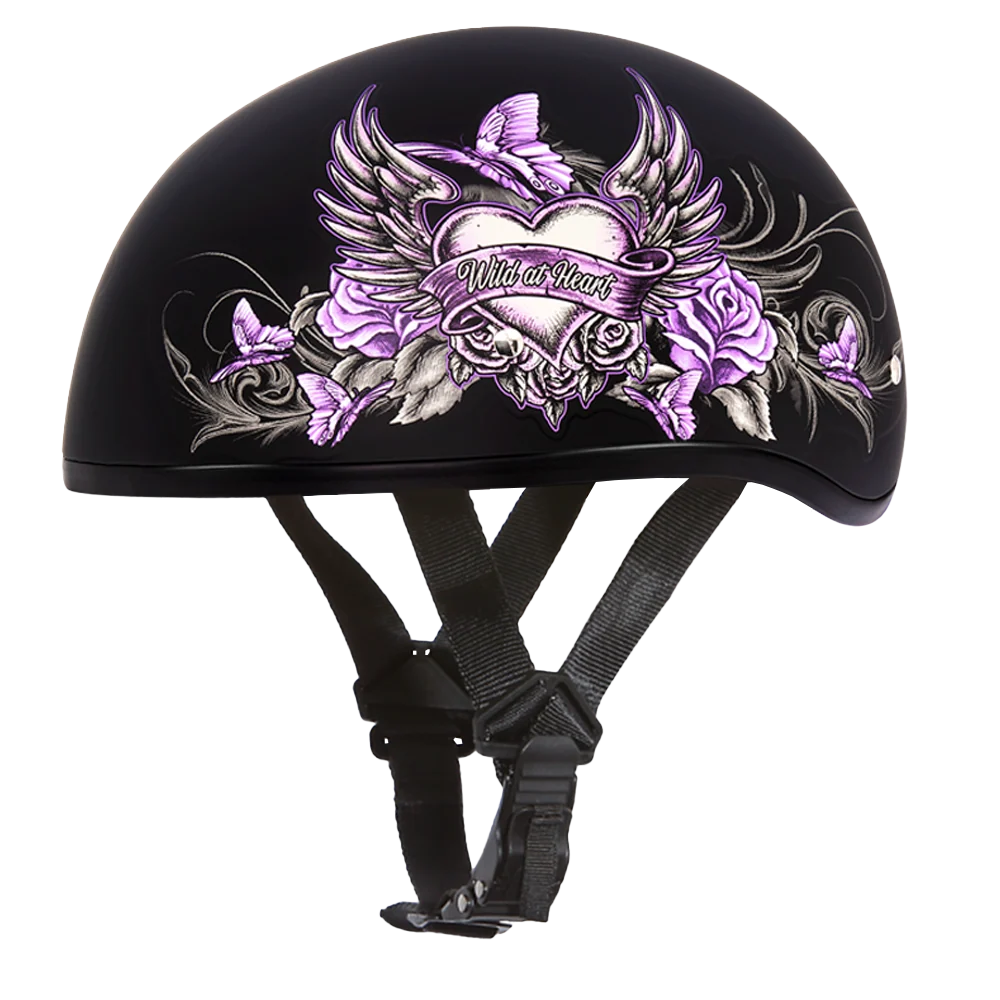 Practical DOT Daytona Motorcycle Half Face Helmet – Skull Cap Graphics for Men Women Scooters AT UT Choppers – W Wild At Heart Healthy