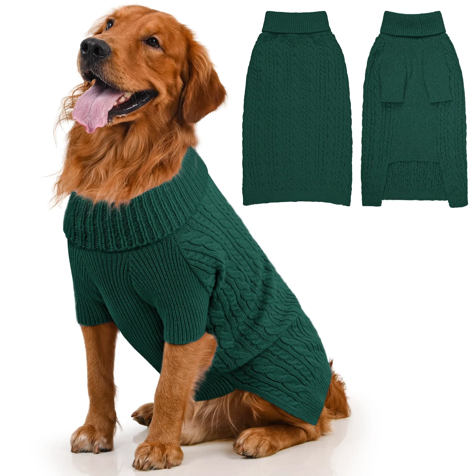 World-Class Lorehelina XXL Green Dog Sweater – Turtleneck Cable Knit for Large Breeds Unique