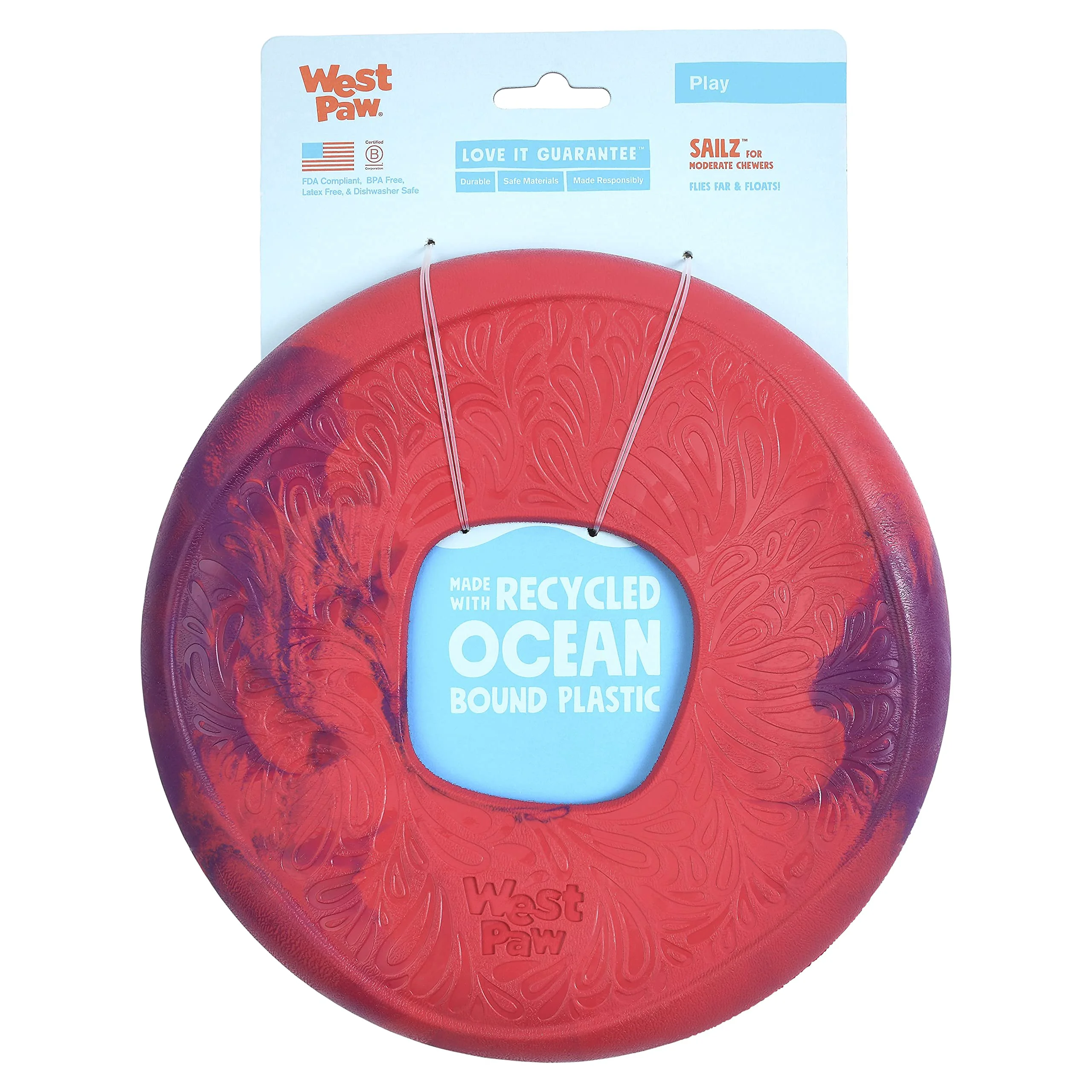 West Paw Seaflex Sailz Disc – Eco-Friendly Machine-Washable Flying Dog Toy Hibiscus Top-Quality