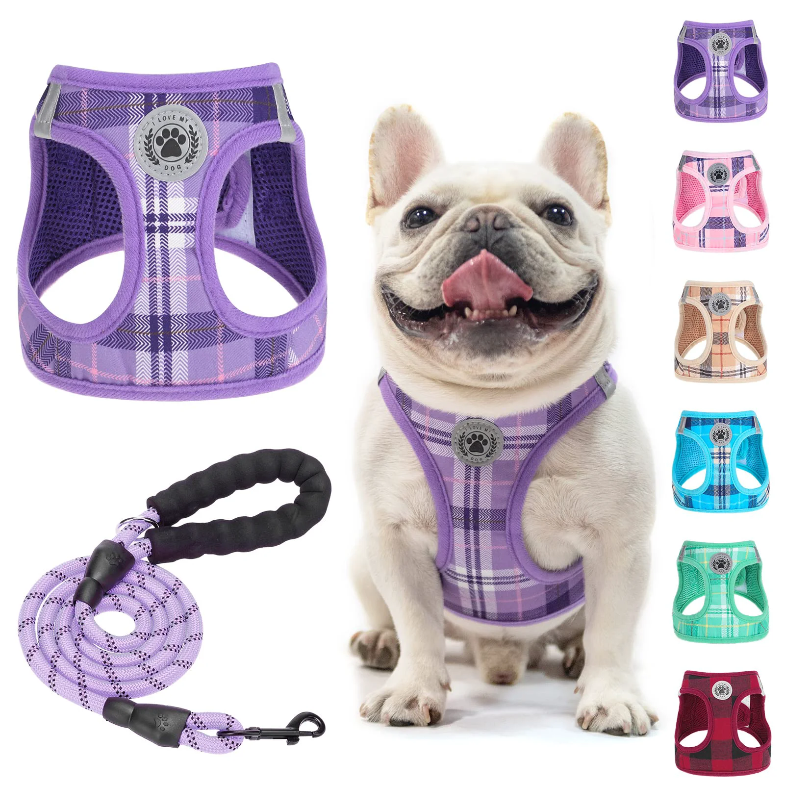 Smooth BEAUTYZOO Small Dog Harness Leash Set – Step-In No-Pull Reflective Plaid Purple XS–M Modern