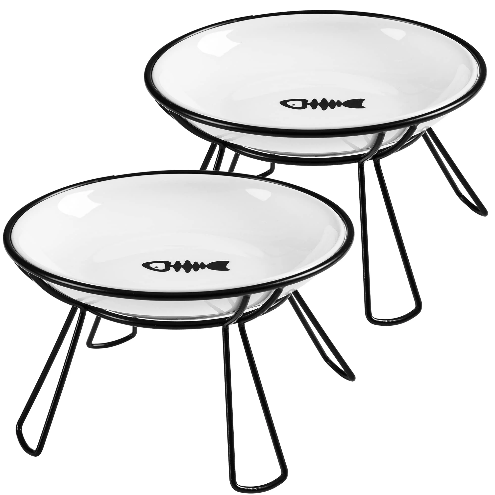 Advanced Wellbro d Cat Bowls 2-Pack – Ceramic Bowls on Metal Stand for Indoor Cats Small Pets Breathable
