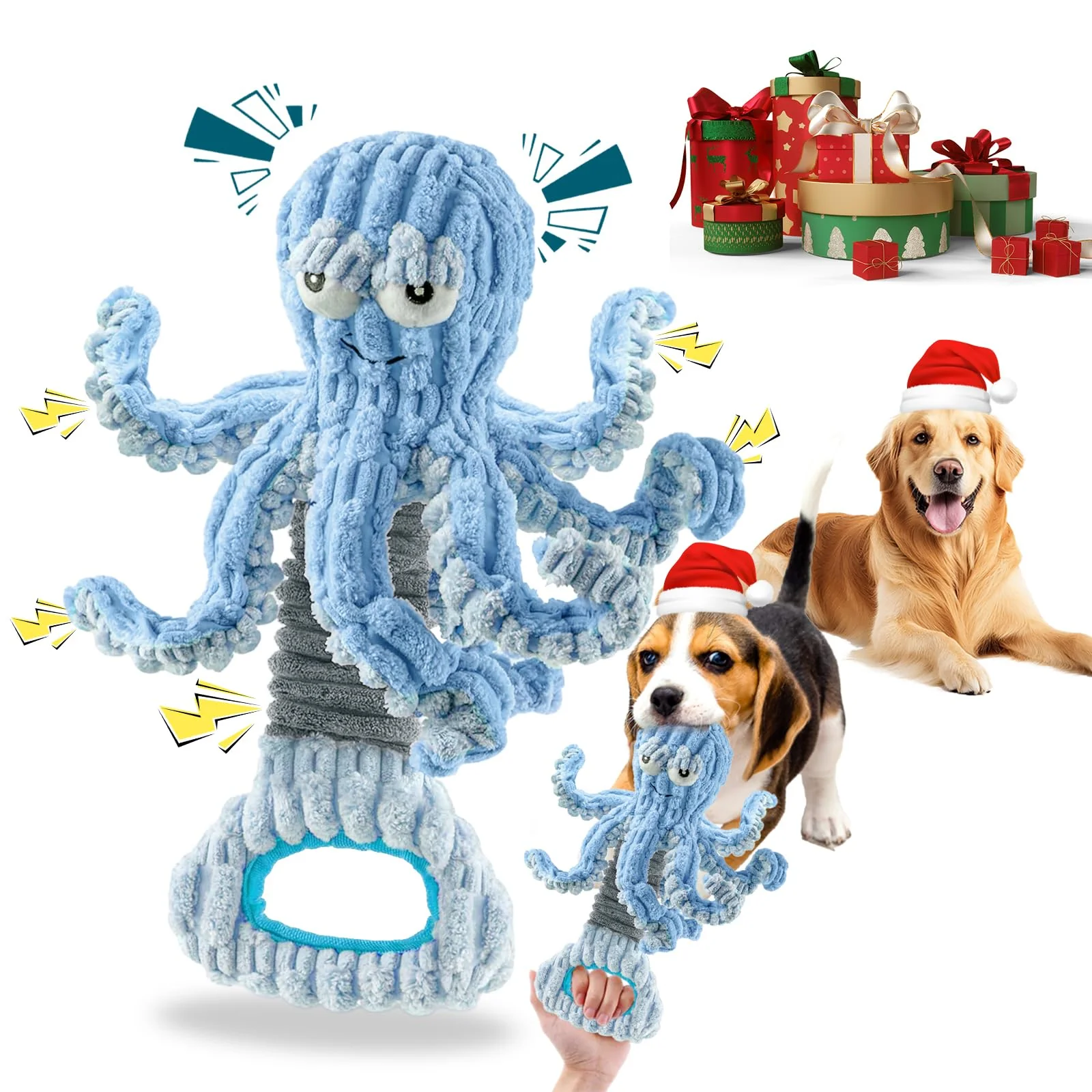Dependable YZHDUXIU Squeaky Octopus Dog Toy for Large Dogs — Interactive Tug Plush Crinkle Toy Blue Fine Crafted