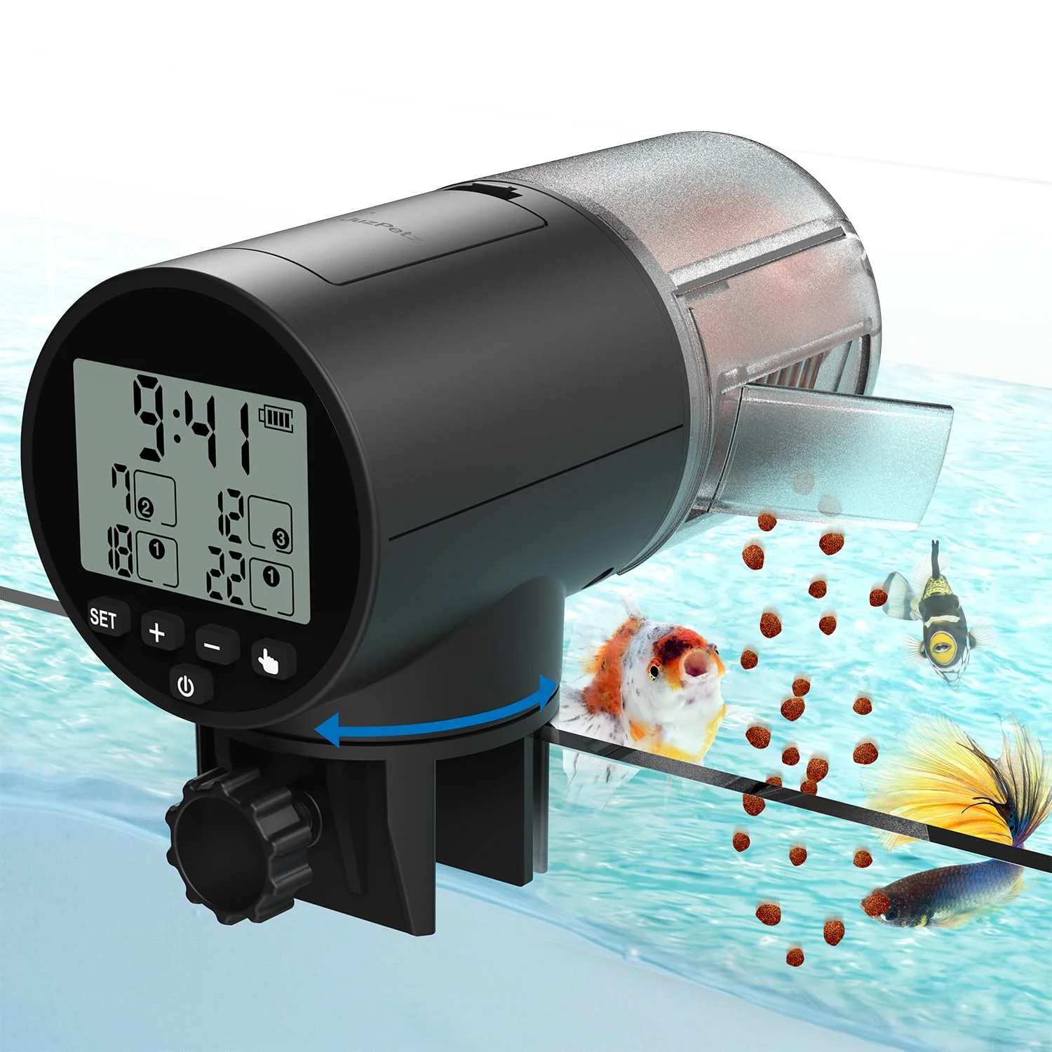 Original Design JuzPetz Automatic Fish Feeder for Aquarium — 200ml Battery Powered Vacation Dispenser Effective