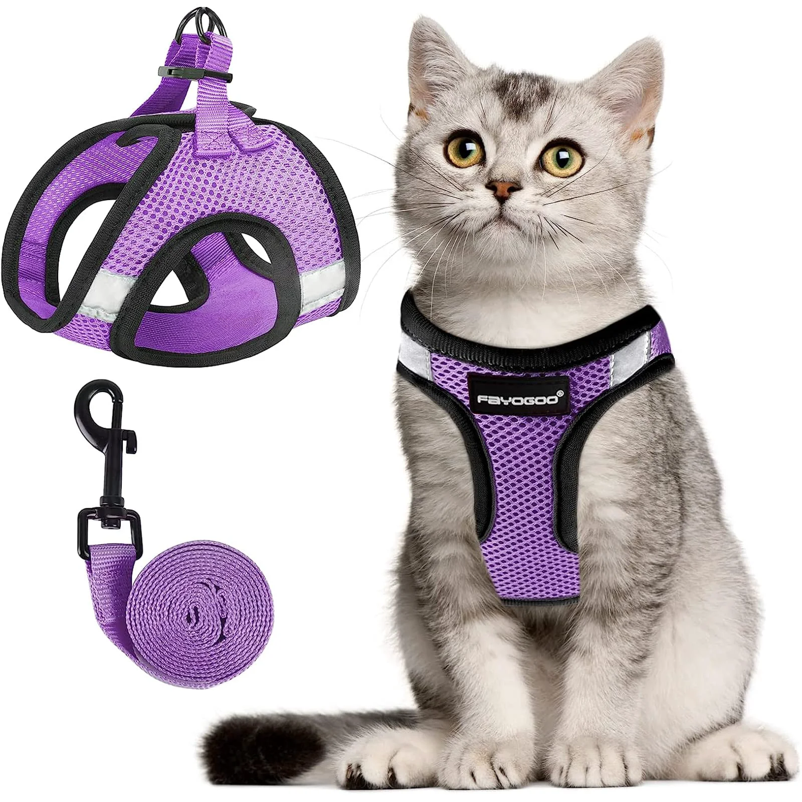 Classic FAYOGOO Cat Harness Leash Set – Escape-Proof Modern Violet High-End
