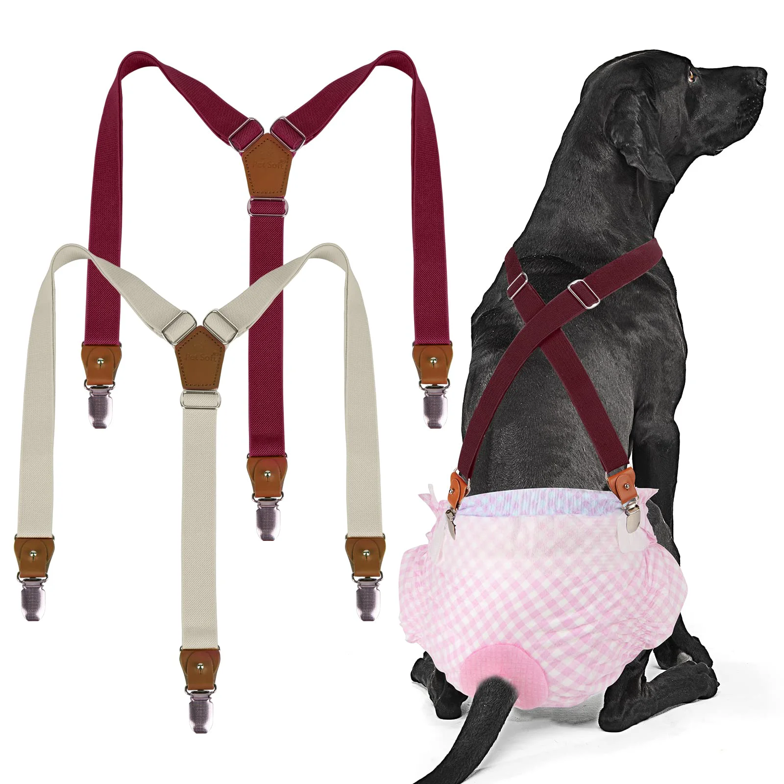 Original Pet Soft Dog Suspenders 2-Pack Adjustable Diaper Keeper for Dogs Brown Burgundy M L Convenient