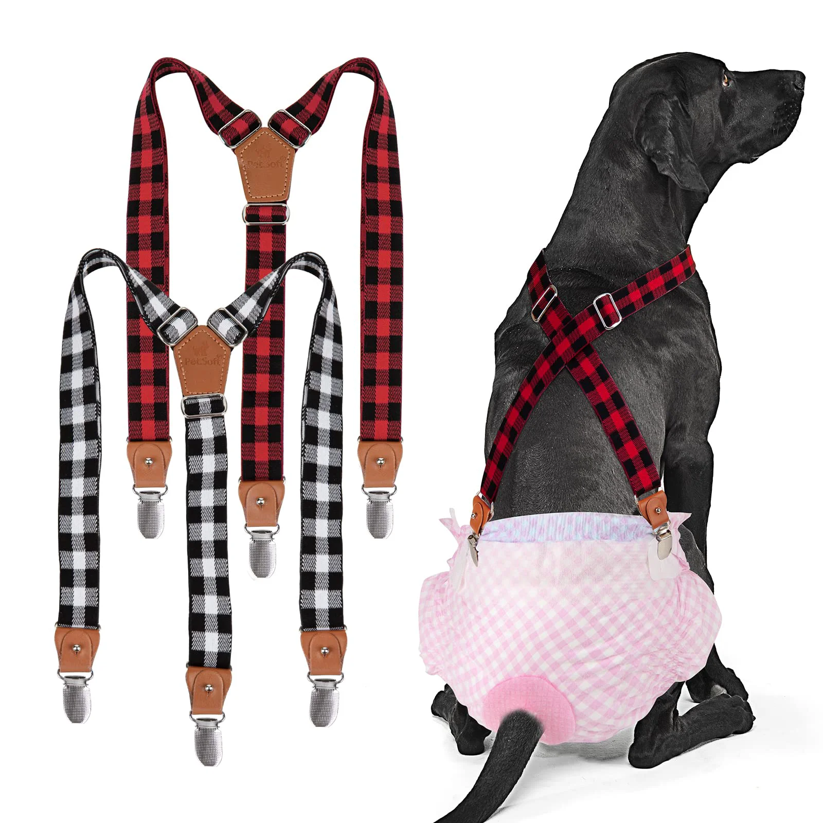 Breathable Pet Soft Dog Suspenders 2-Pack Plaid Diaper Keeper for Dogs M L Stylish