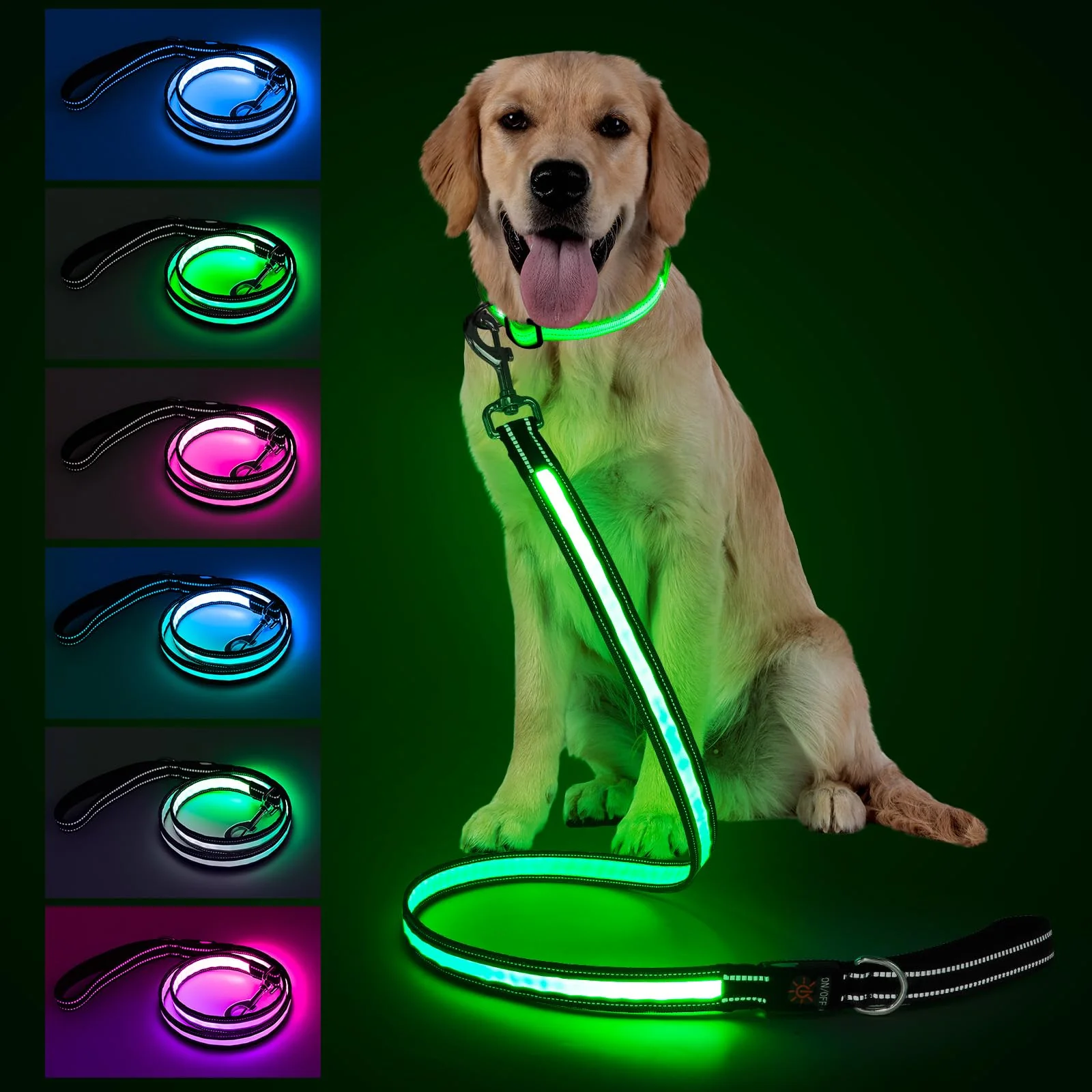 Luxury Visinite 4 Ft LED Dog Leash — 7 Lighting Modes Glow in the Dark Reflective Night Safety Consistent
