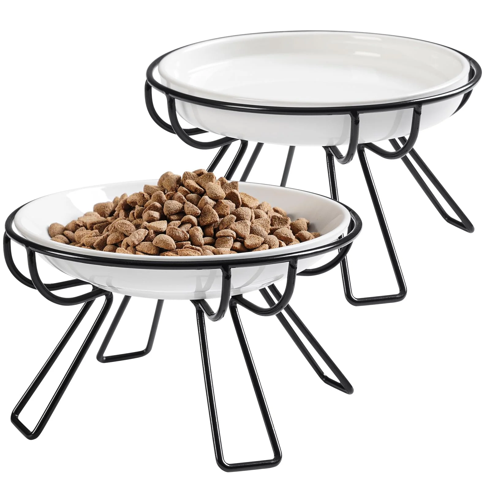 Exceptional Wellbro Presents The Cat Dining Set d 5.9-Inch Ceramic Bowls on a Metal Stand Modern