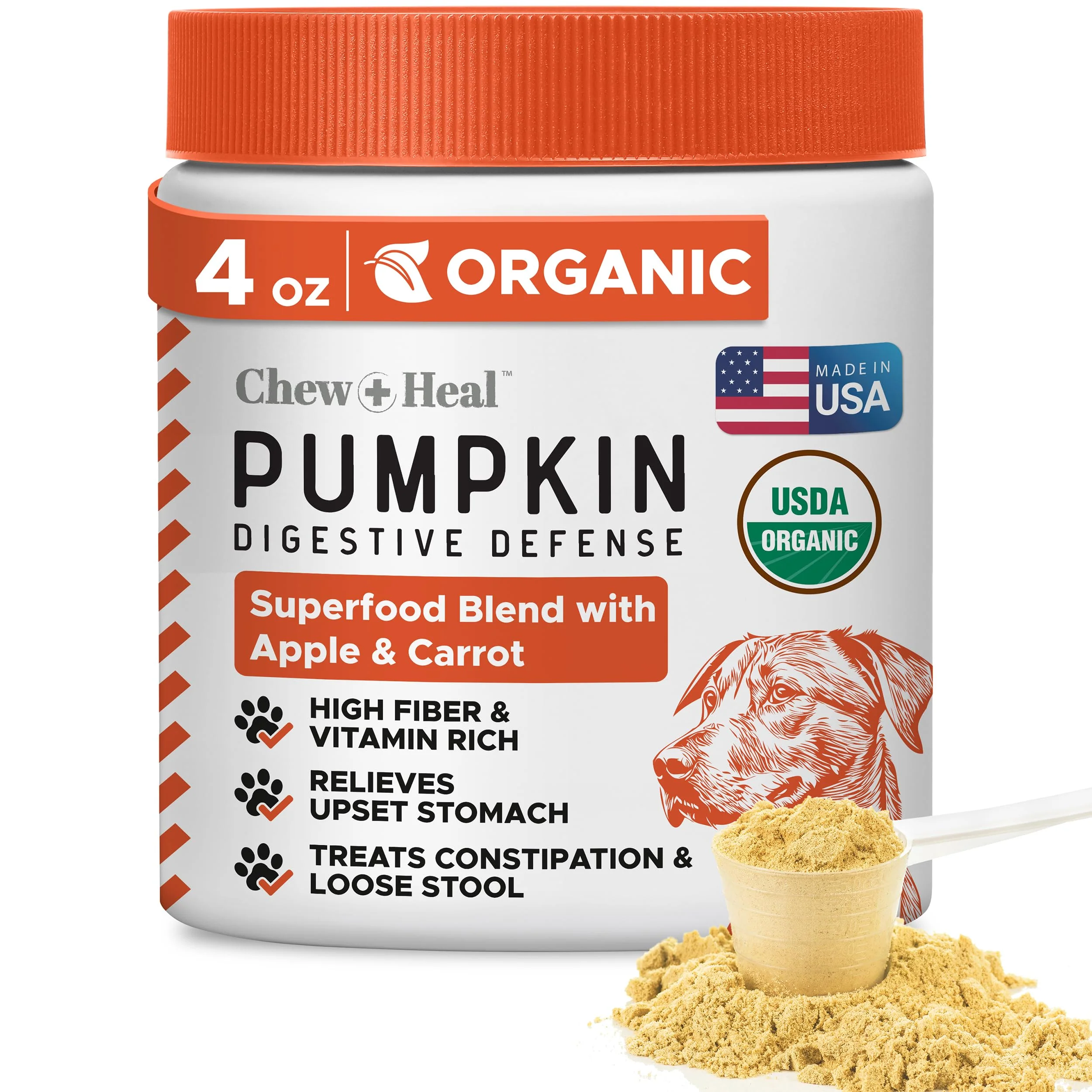 Long-Lasting Chew Heal Labs Organic Pumpkin Powder for Dogs — Digestive Support Fiber 4 oz High-Grade