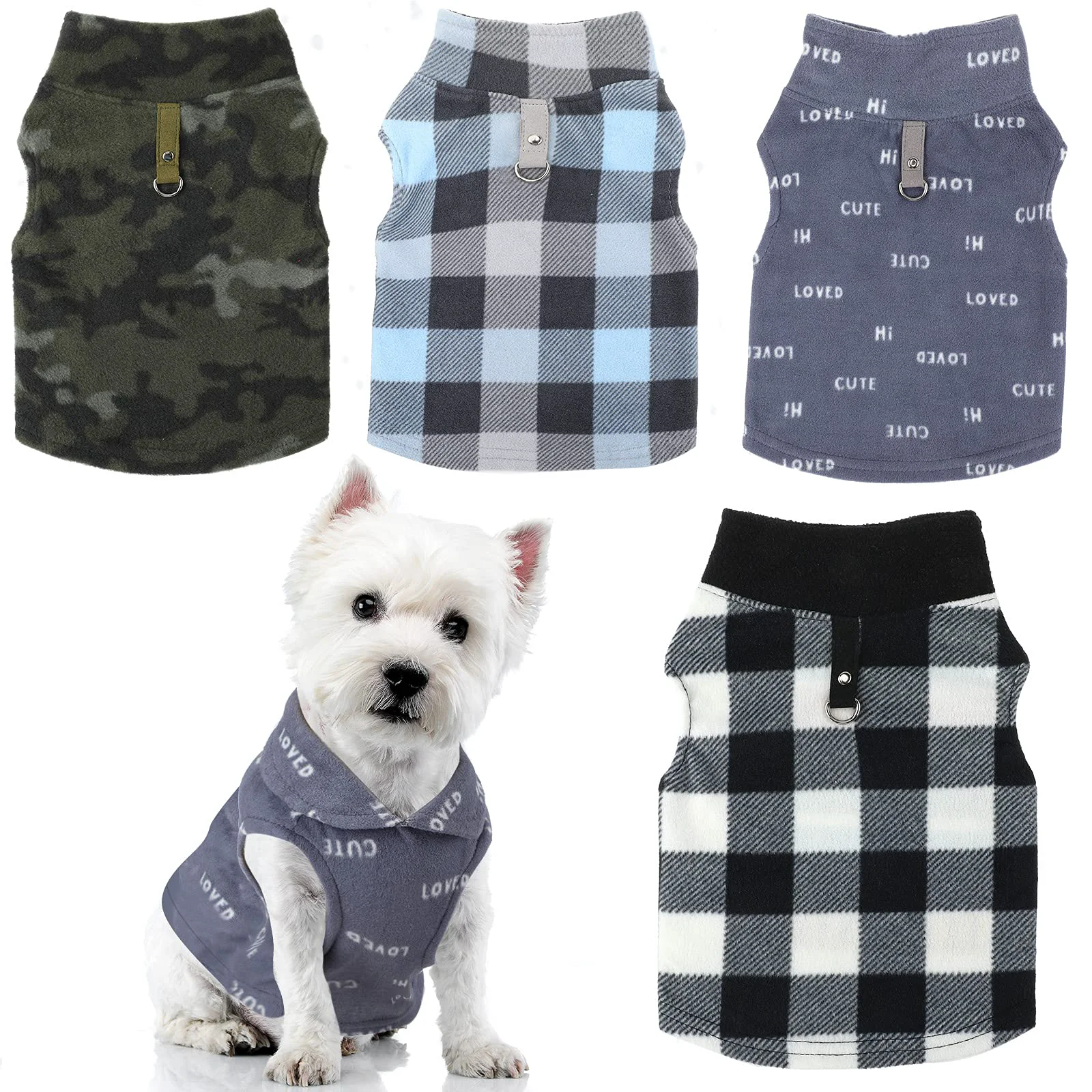 Official Weewooday 4-Piece Winter Dog Sweater Set – Soft Fleece Plaid Camouflage Authentic
