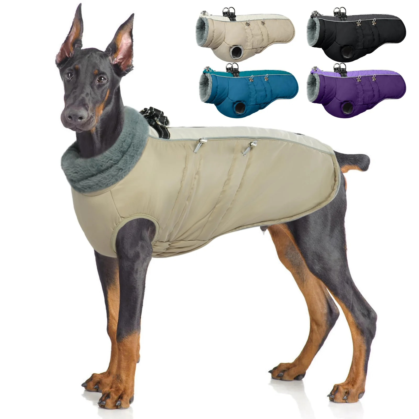 Innovative IDOMIK Warm Dog Coat with Harness – Waterproof Reflective Jacket Khaki XL High-Quality