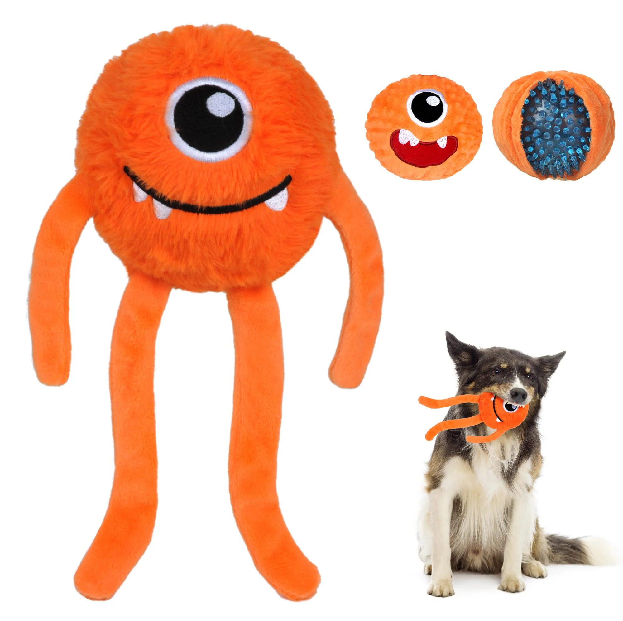 Flexible Fida 3-in-1 Dog Chew Toy for Aggressive Chewers – Interactive Squeaky Toy Ball Orange Elegant