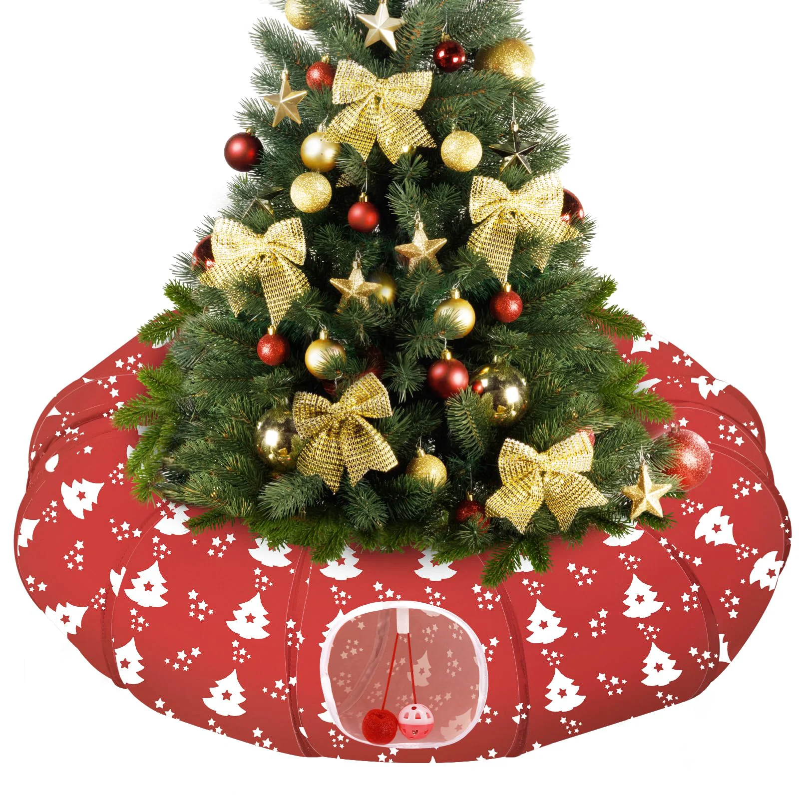 High-End Pawaboo Cat Tunnel Bed Under Christmas Tree – 35.4” Circle Tunnel with Balls for Cats Contemporary