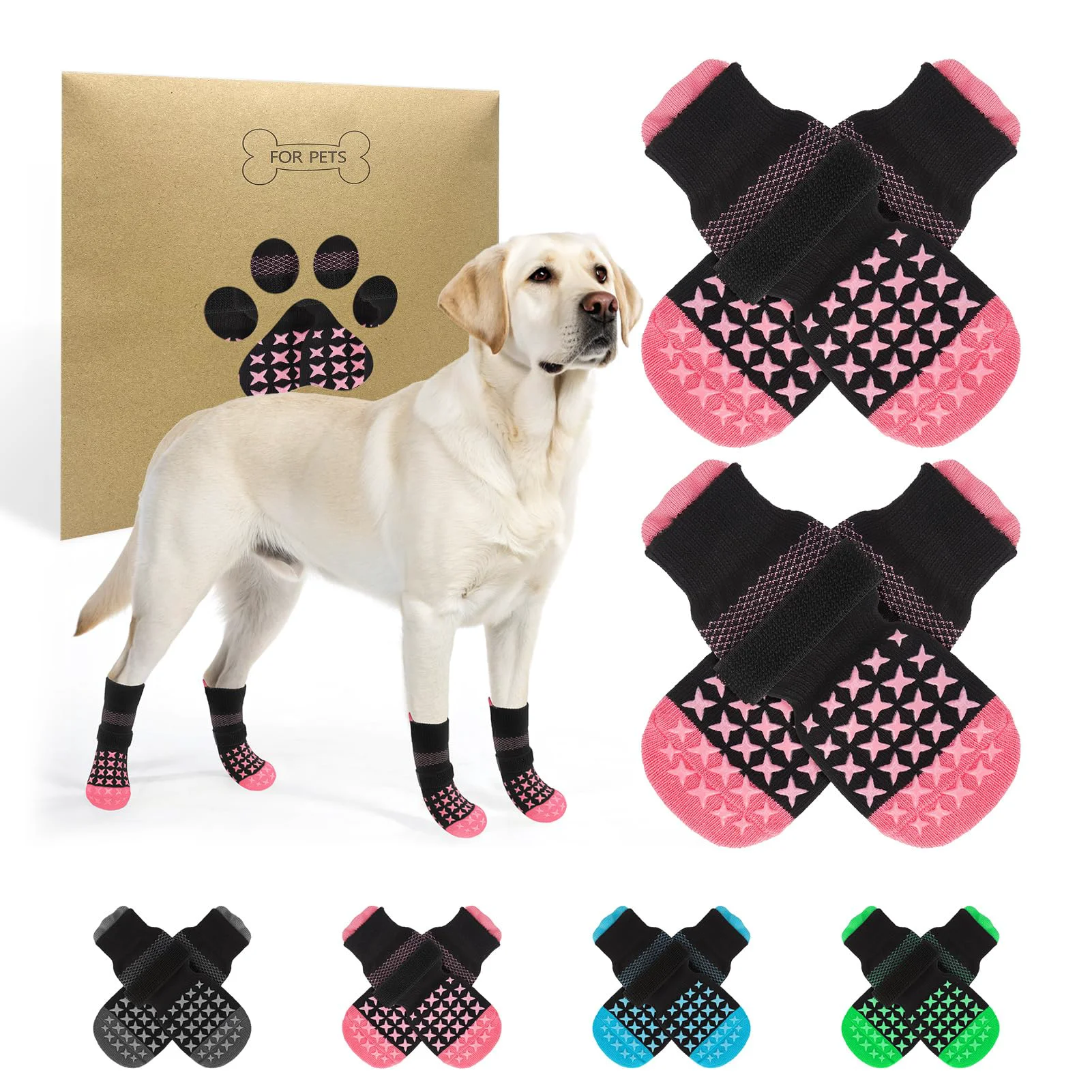 Modern SCENE Anti Slip Dog Socks Pink L – Traction Paw Protection Dependable