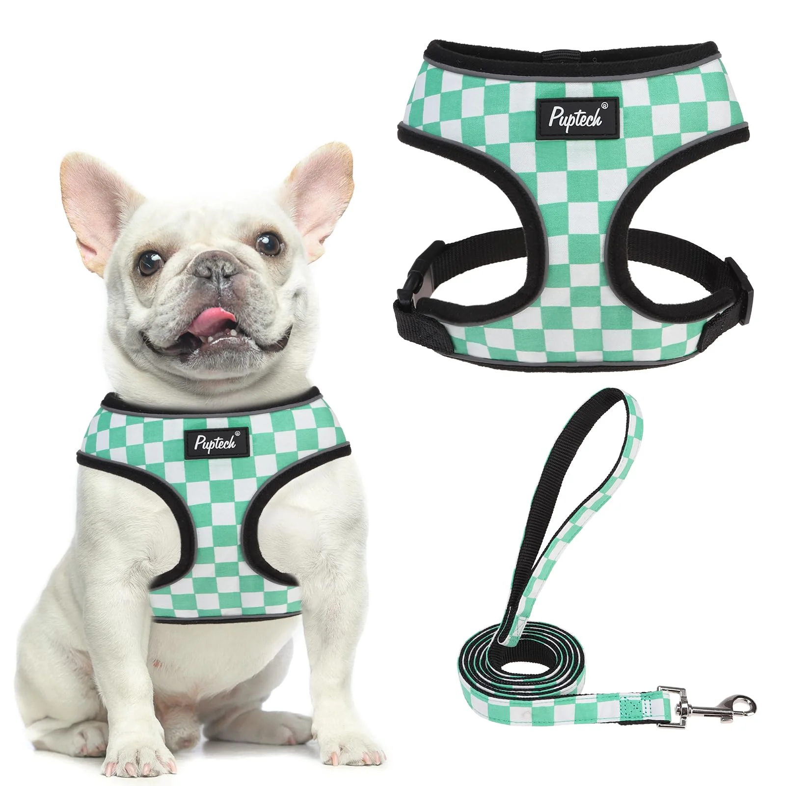Prestigious PUPTECK Soft Mesh Harness Leash Set – Checkered Green White Size L Powerful