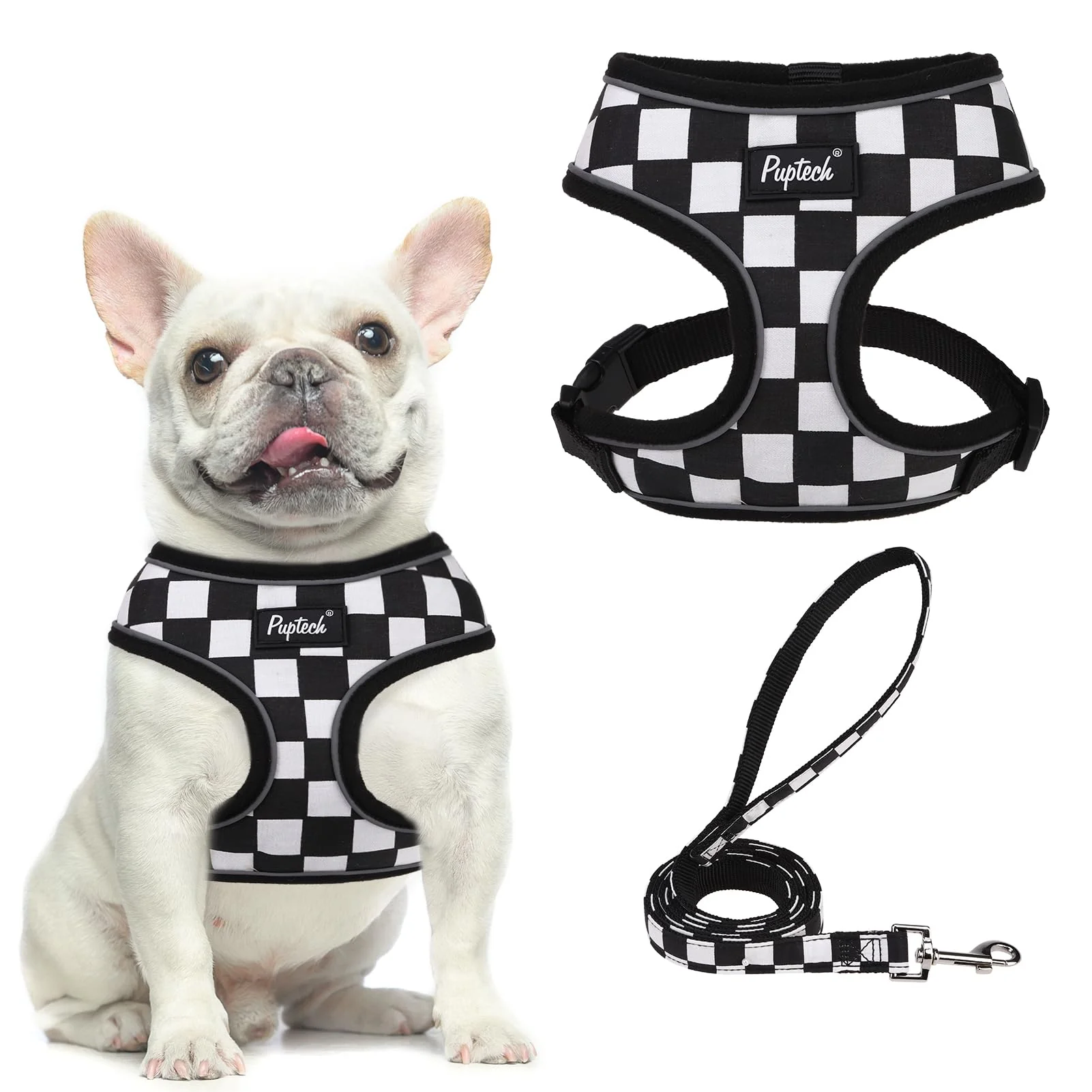 Trendy PUPTECK Soft Mesh Harness Leash Set – Checkered Black White Size M Next-Generation