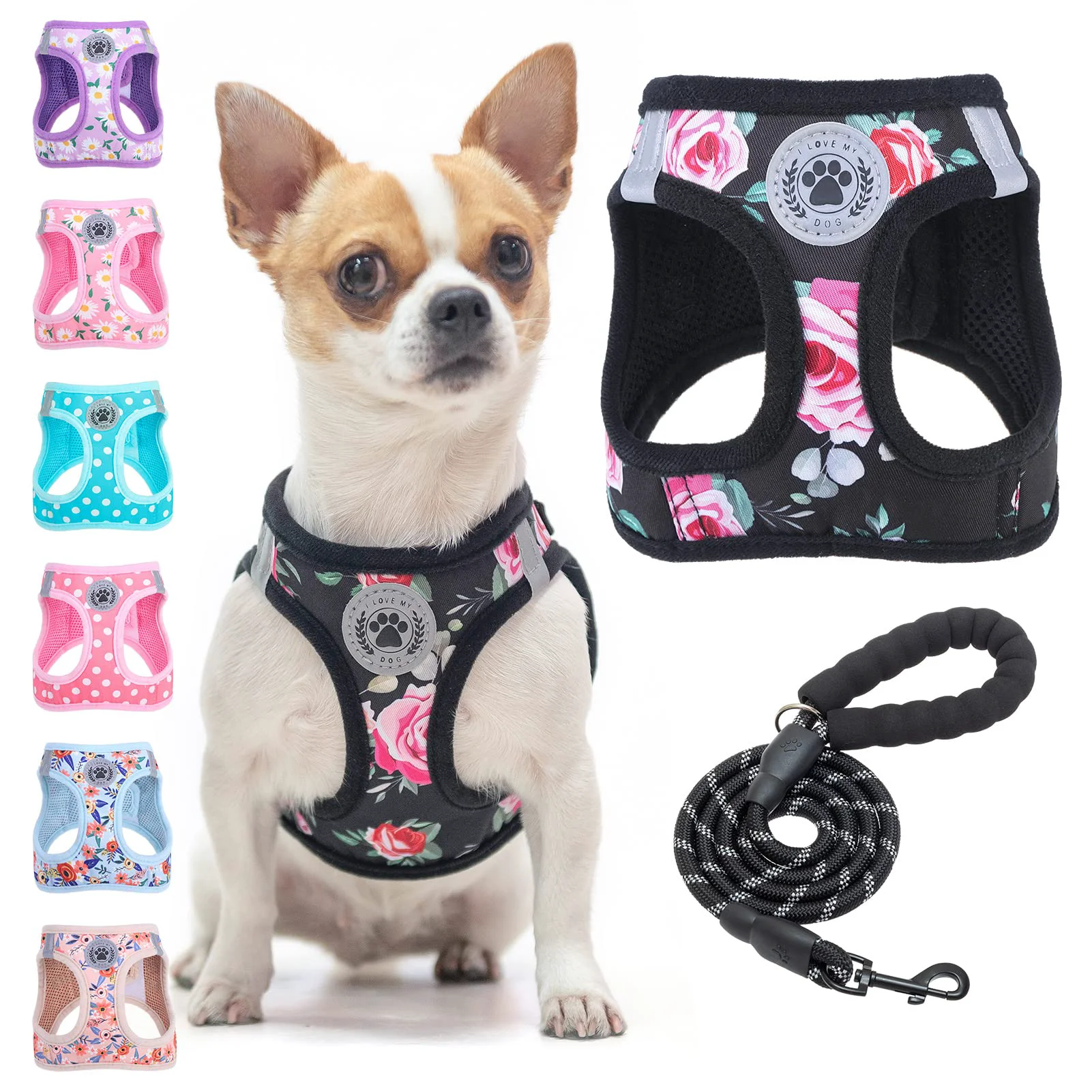 Sustainable BEAUTYZOO Step-In Floral Reflective Dog Harness Leash Set – No Pull No Choke XXS-XS Responsible
