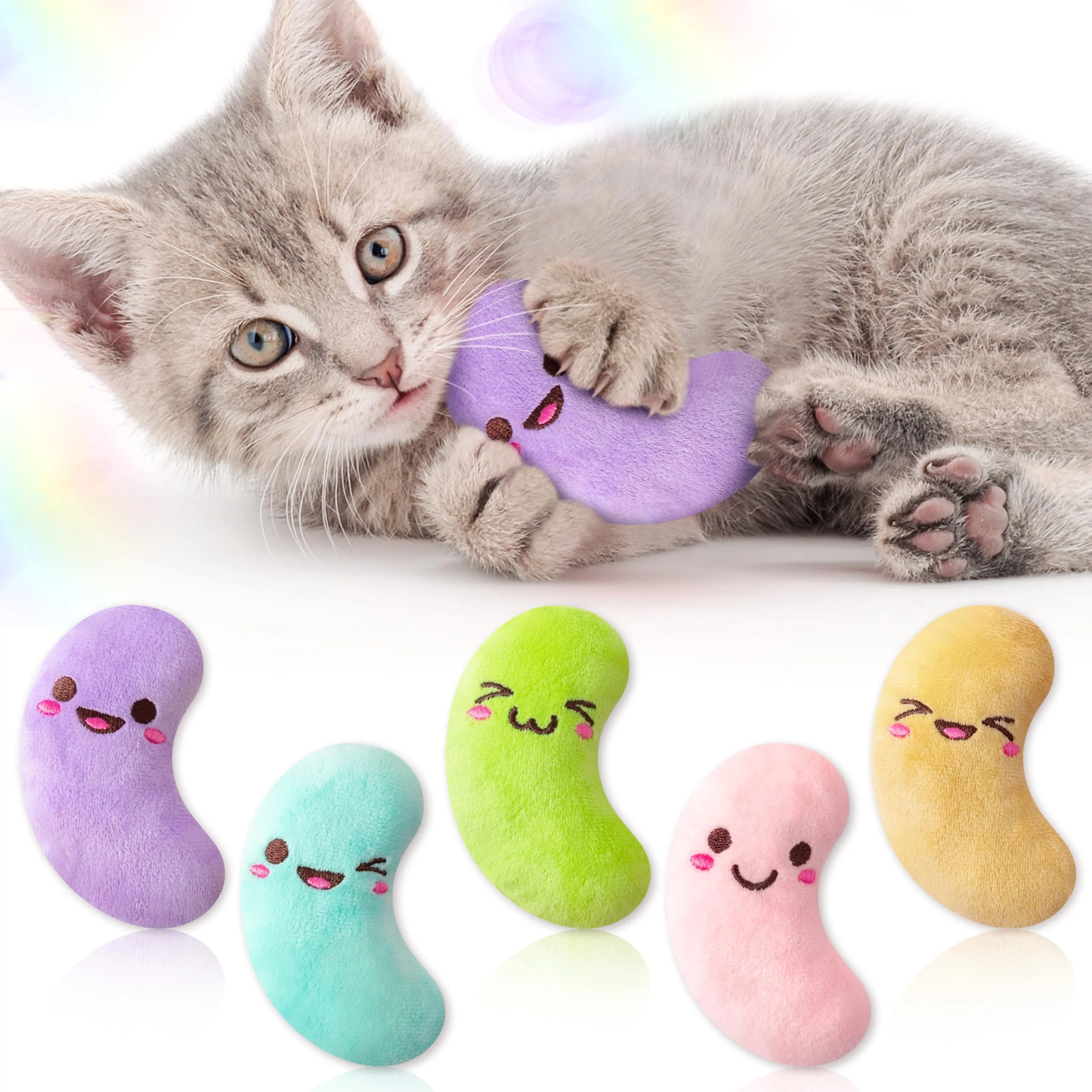 Recyclable MALLMALL6 Easter Jelly Beans Catnip Toys for Cats – Colorful 5-Piece Indoor Playset Detailed