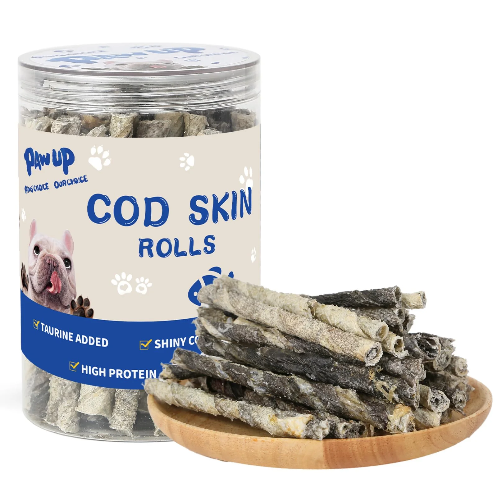 Next-Generation PAWUP Cod Skin Rolls – 8 oz Single-Ingredient Cod Skin Chews with Taurine for Small Dogs High-Performance