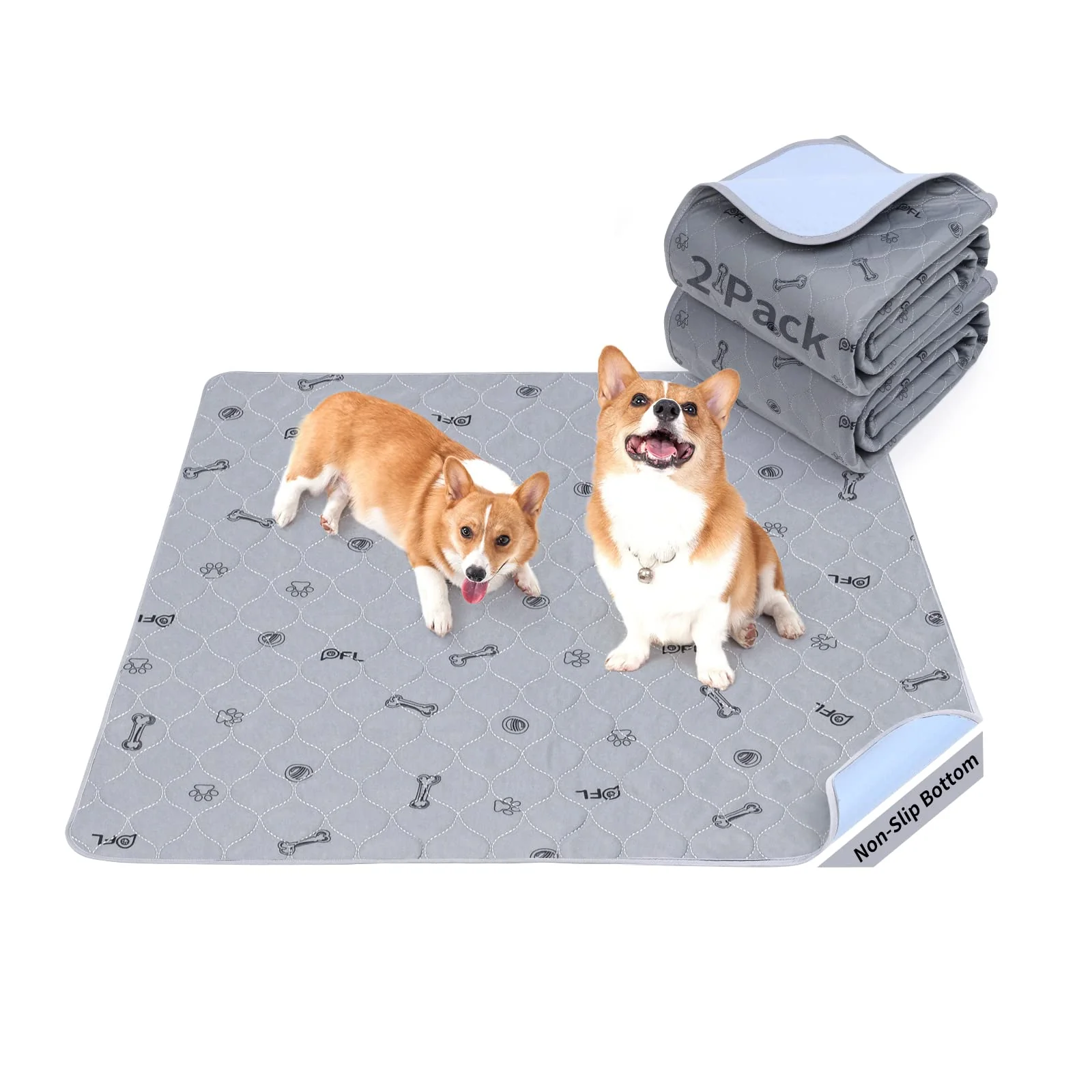 Traditional PICK FOR LIFE Washable Dog Pee Pads 2-Pack – 18×24 Bone Print Non-Slip Reusable Training Pads Long-Lasting