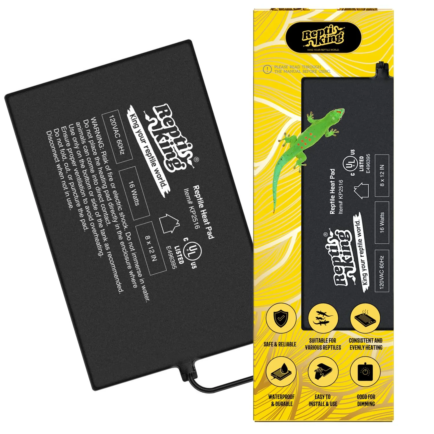 Enhanced ReptiKing Reptile Heat Pad 8×12 in • 16W Safe Heating Mat for Reptile Tanks Next-Generation