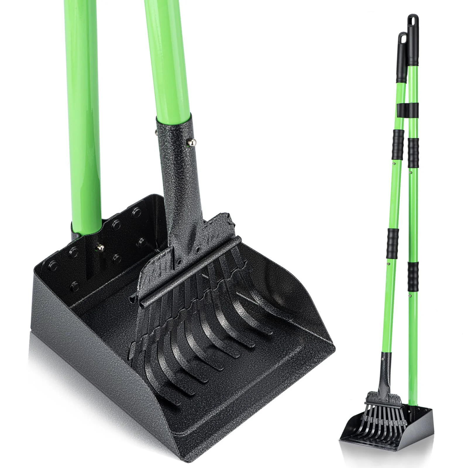 Relaxed MXF Pooper Scooper – Long-Handle Stainless Steel Tray Rake Set for Grass Dirt Gravel Green Healthy