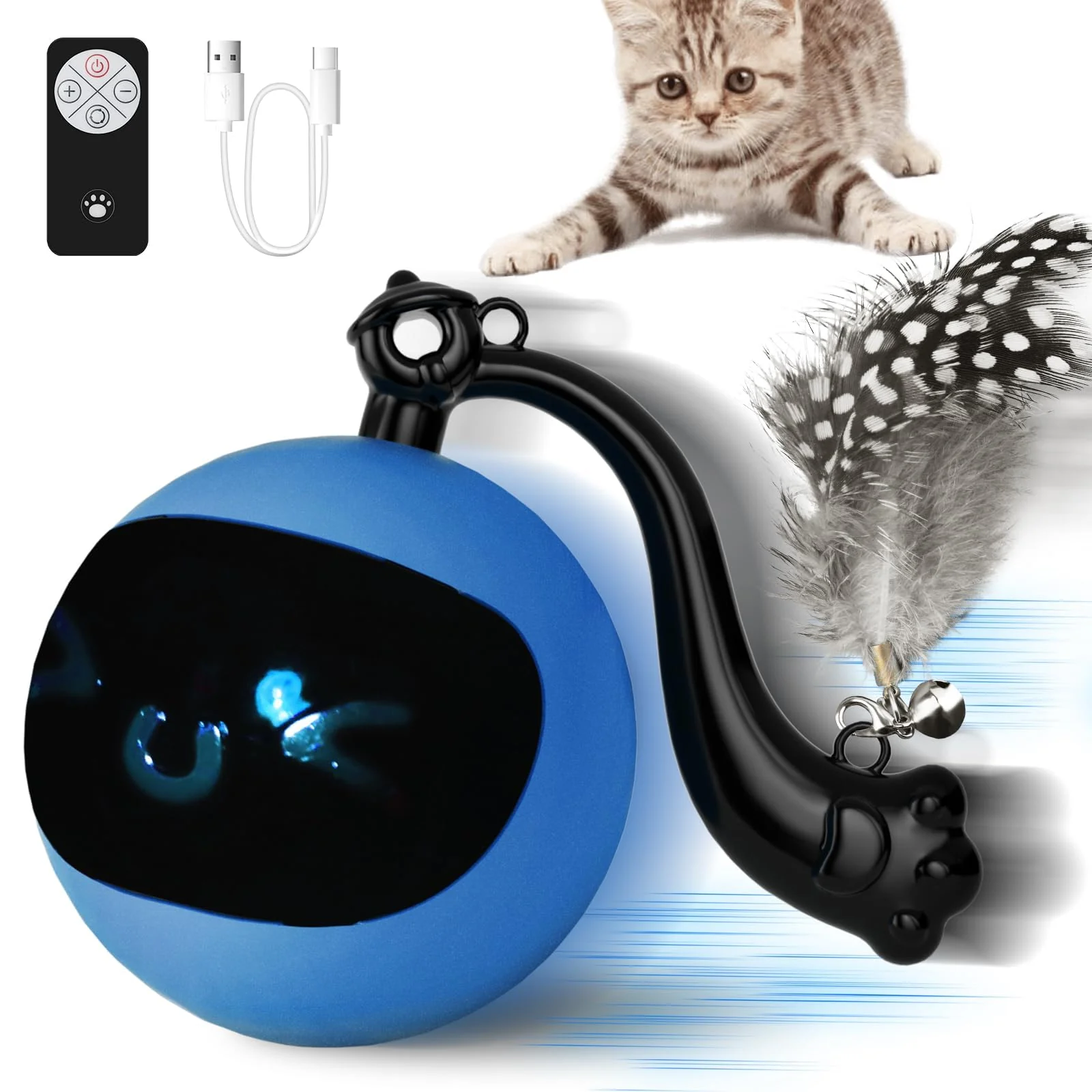 Superior snoslme Interactive Cat Toy Ball with Remote Control — USB Rechargeable Indoor Fun Blue Green