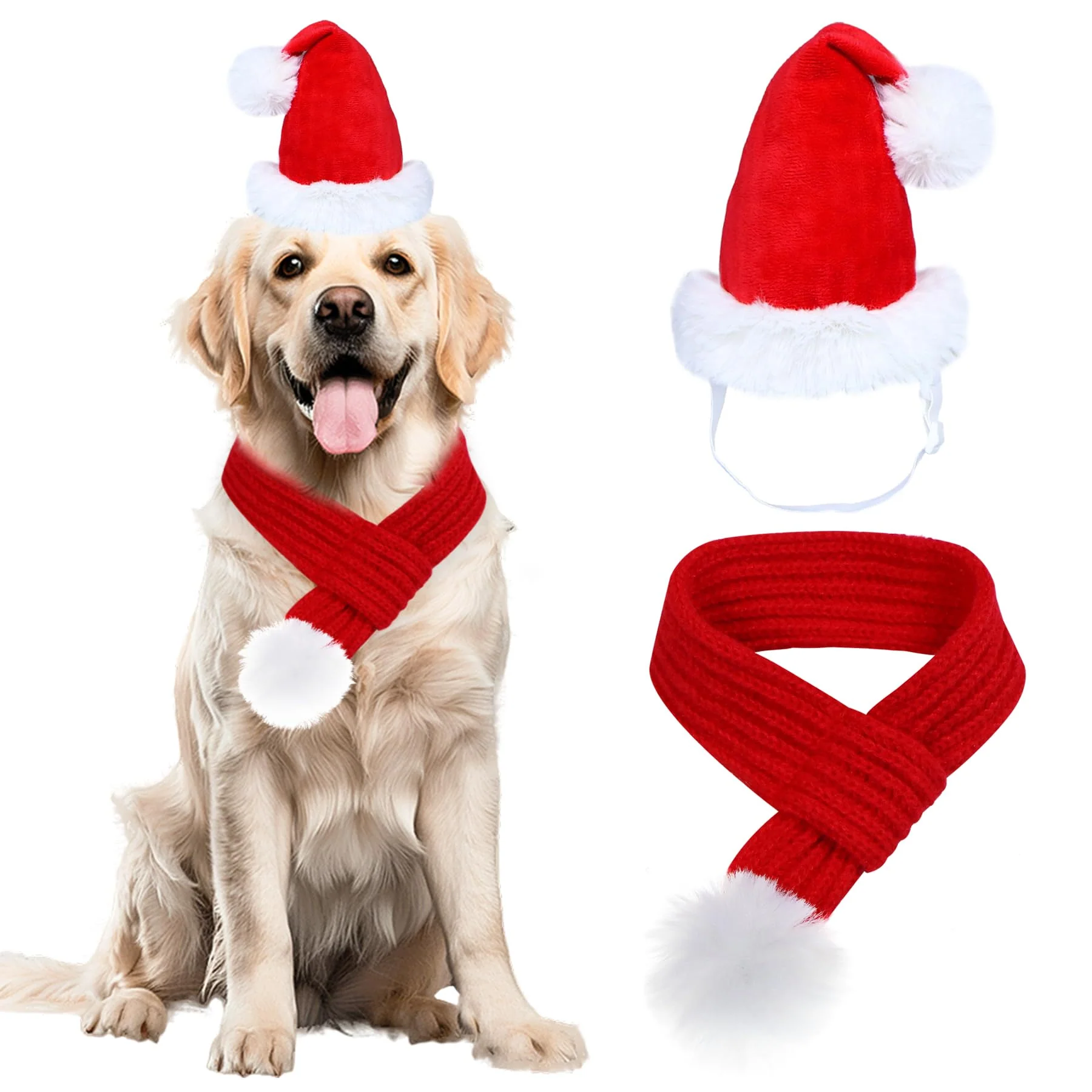 Authentic GOYOSWA Dog Christmas Santa Hat Scarf – Adjustable Knit Outfit for Small to XL Dogs Fine Crafted