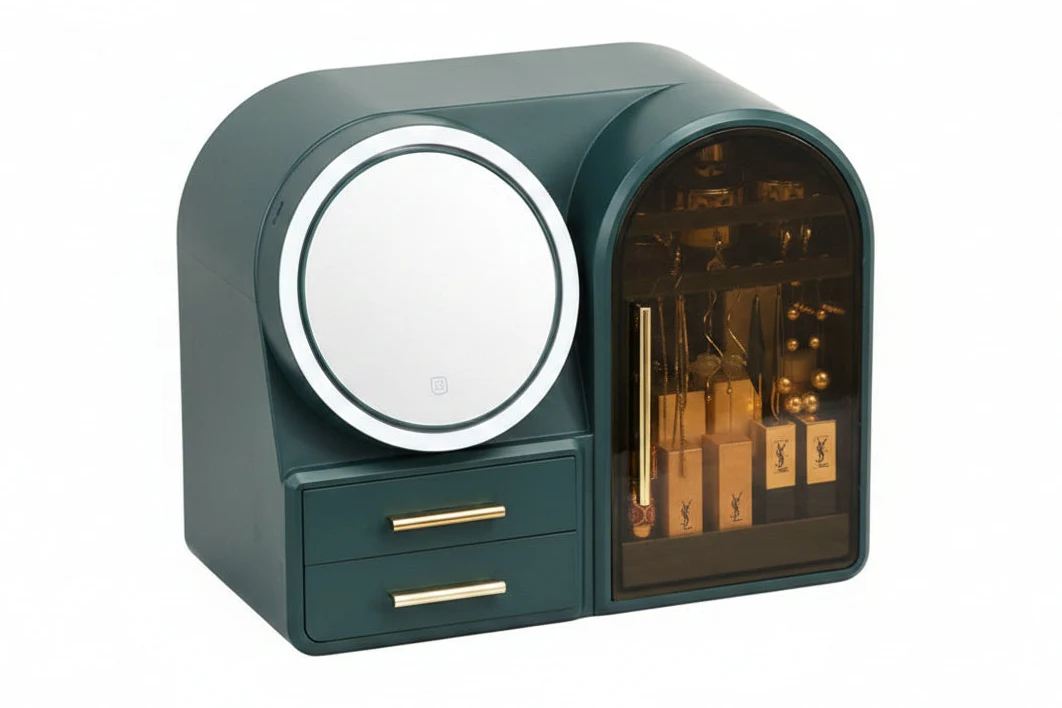 Solid Multifunctional 35L Cosmetic Skincare Storage Rack with LED Dimming Mirror Fan Verified
