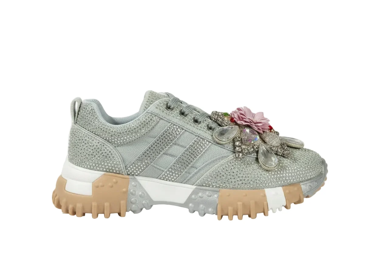Fashionable Women’s Rhinestone Platform Sneakers Diamond Lace-Up Casual Skateboard Shoes Genuine