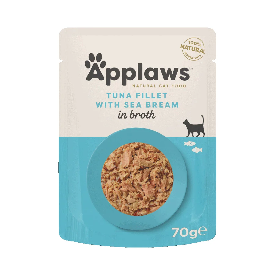 Exclusive Applaws Natural Wet Adult Cat Food Tuna Fillet with Sea Bream in Broth 70g Pouch Luxury