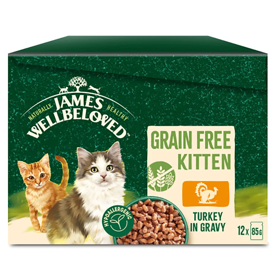 Premium James Wellbeloved Grain Kitten Wet Cat Food Turkey In Gravy 12x85g Advanced