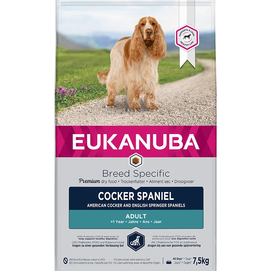 High-Performance Eukanuba Breed Specific Cocker Spaniel Adult Dry Dog Food Chicken 7.5kg Stylish
