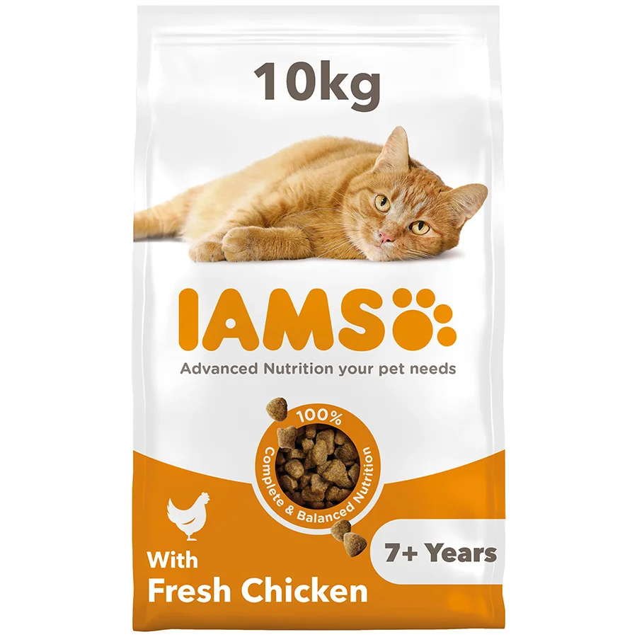 Premium Iams Senior Dry Cat Food Chicken 10kg Easy-to-Use