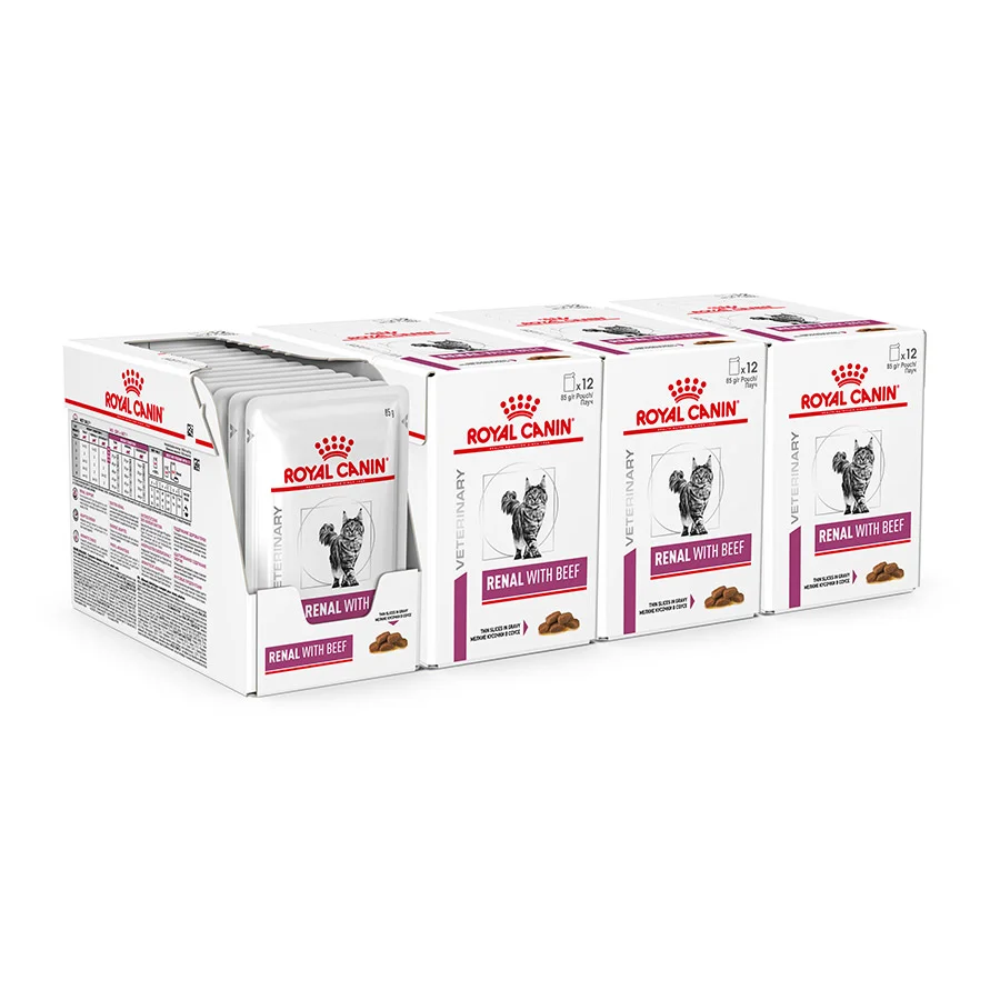 Original Design Royal Canin Veterinary Renal Adult Wet Cat Food Beef 48x85g Eco-Friendly