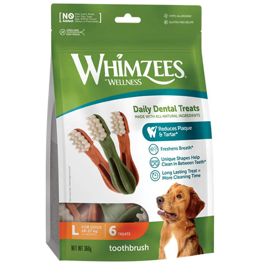 First-Class Whimzees Daily Dental Toothbrush Large Dogs 6 Pack 360g Smooth